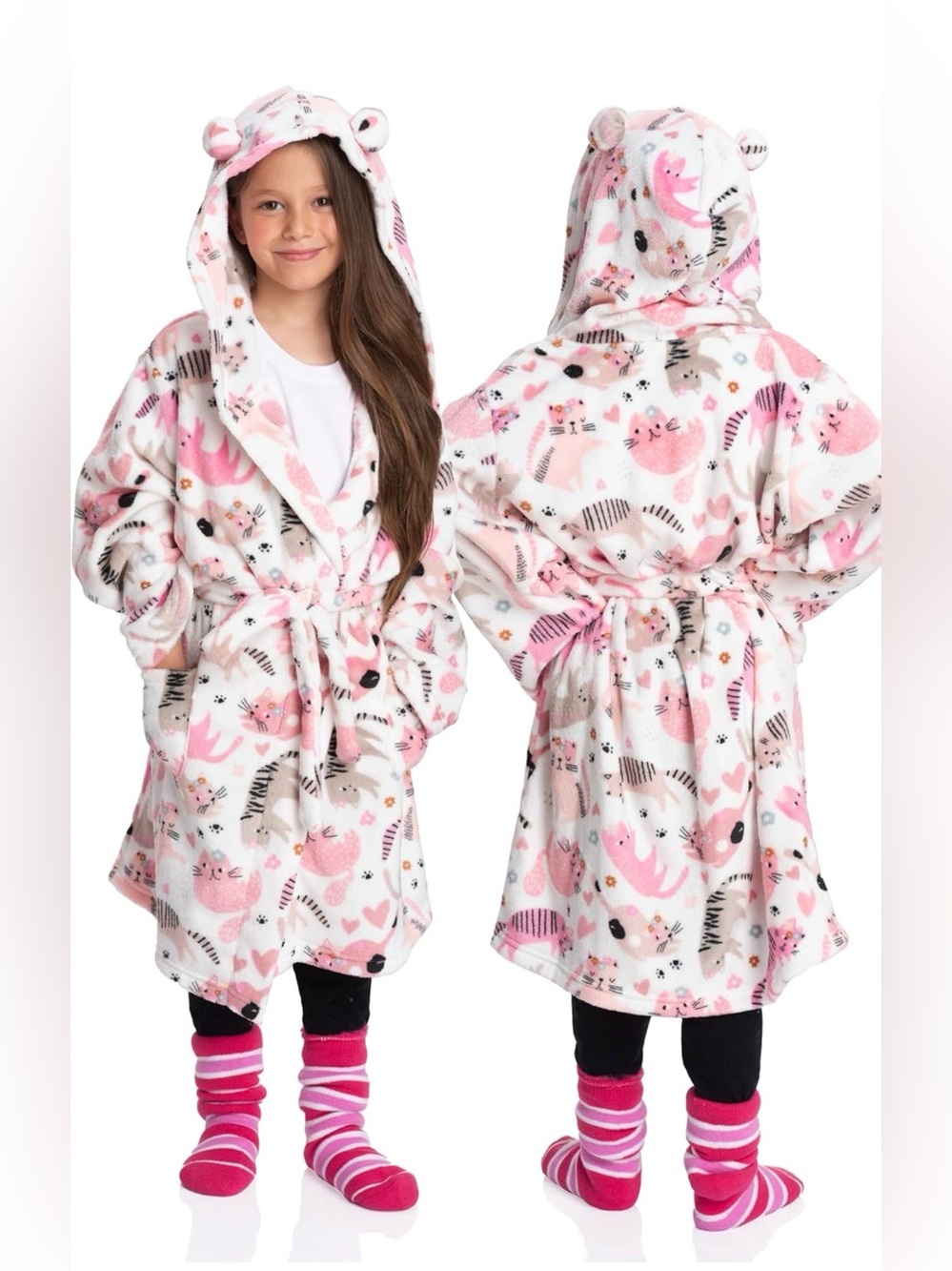 Mad Dog Fleece Kids Robe, Hooded Long Bathrobe, Plush Boys Girls Children 11-12Y